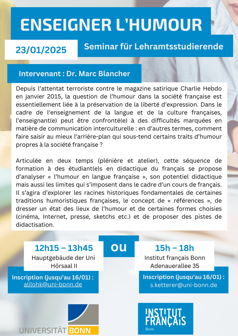 23. Januar 2025: „Enseigner l’humour – Seminar von Dr. Marc Blancher anlässlich des Deutsch-Französischen Tags“