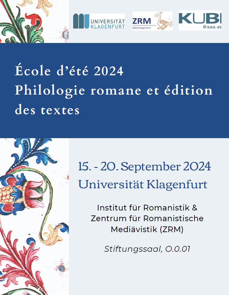 Sommerschule (Klagenfurt) 15.-20. September 2024: Philologie romane et édition des textes