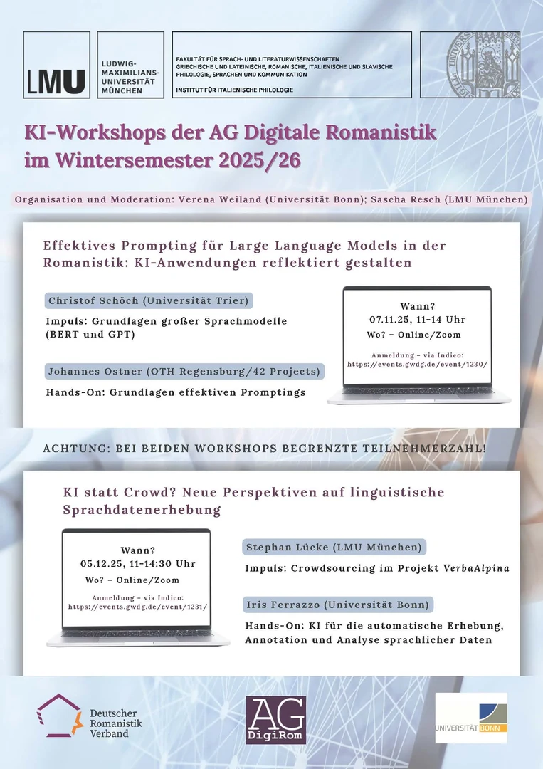 KI-Workshops der AG Digitale Romanistik im Wintersemester 2025/26